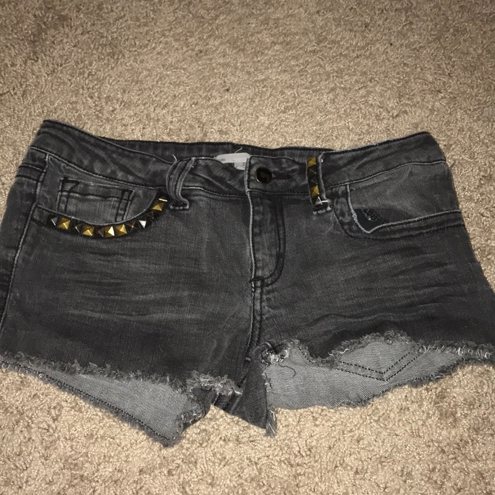 Gray denim studded jean shorts